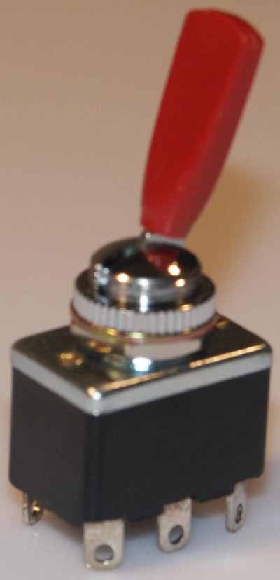 Kippschalter - Umschalter, 6 AMP  / 250 V  /  rot, 6-polig.