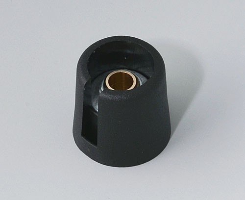 COM-KNOBS Knopf ⌀ 16, schwarz mit Aussparung, Achsbohrung abgesetzt: 6mm