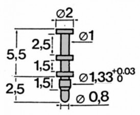 Lötstift, ø2mm, L5.5mm, Messing vergoldet