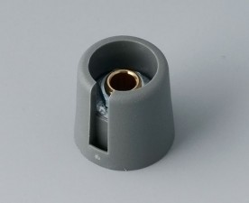 COM-KNOBS Knopf ⌀ 16, grau mit Aussparung, Achsbohrung durchgehend: 4mm