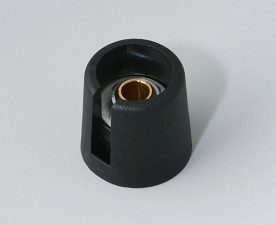 COM-KNOBS Knopf ⌀ 16, schwarz mit Aussparung, Achsbohrung durchgehend: 4mm
