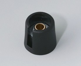 COM-KNOBS Knopf ⌀ 16, schwarz mit Aussparung, Achsbohrung abgesetzt: 6mm